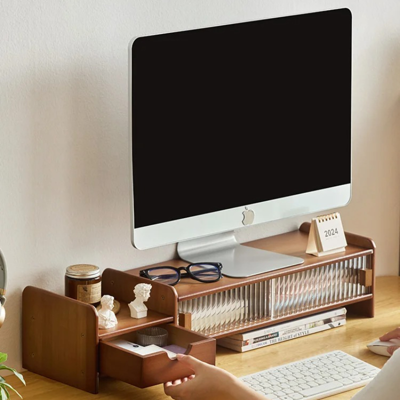 Laptop Stand Bamboo - ‌Monitor Stand with Drawer-Adjustable Computer Desk