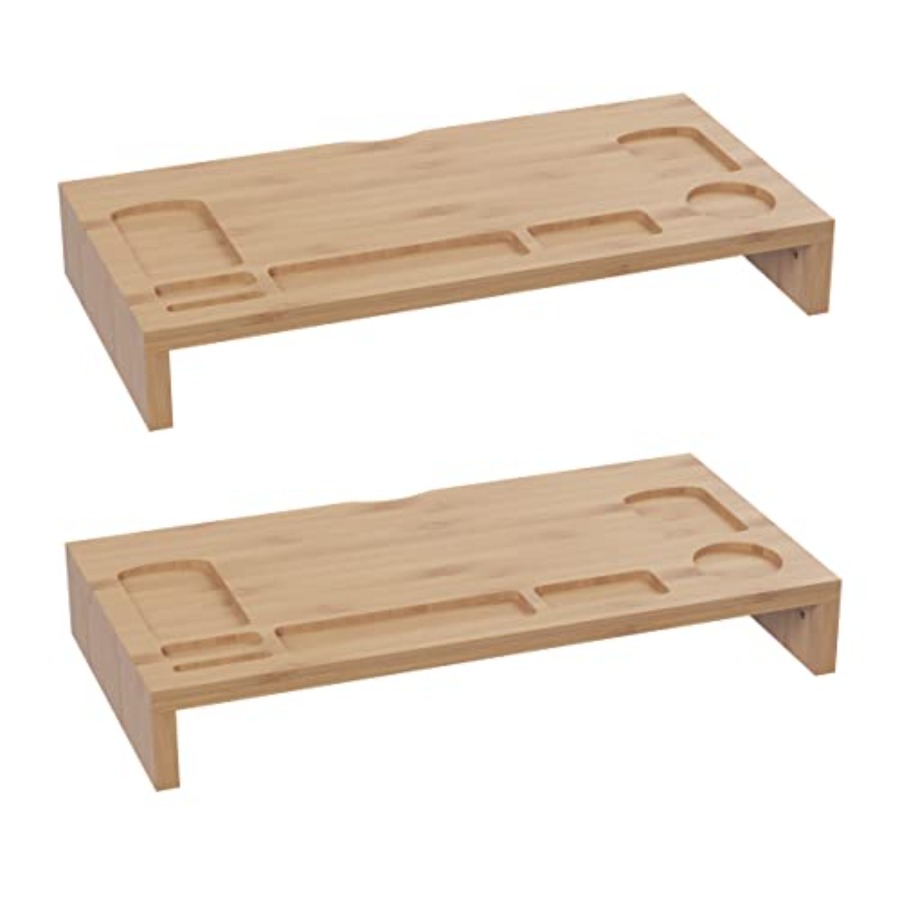 Laptop Stand Bamboo - Bamboo Monitor Riser Set 2-Pack Wooden